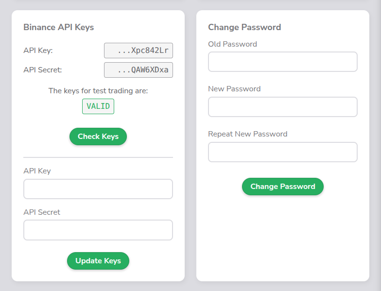 Screenshot of the Binance API Keys card on the Settings page Screenshot of the Binance API Keys card on the Settings page