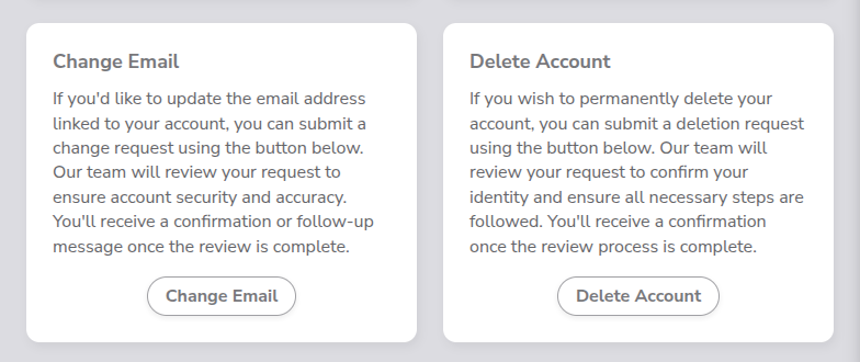 Screenshot of the Change Email card on the Settings page Screenshot of the Change Email card on the Settings page