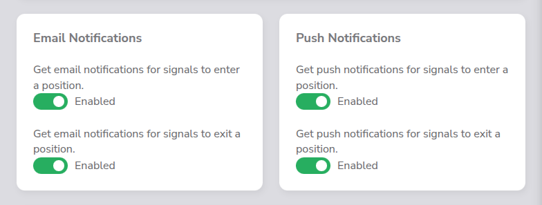 Screenshot of email notification toggles on the Settings page Screenshot of email notification toggles on the Settings page