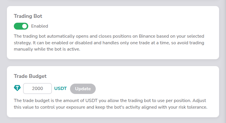 Screenshot of the Trading Bot toggle on the Trading page Screenshot of the Trading Bot toggle on the Trading page